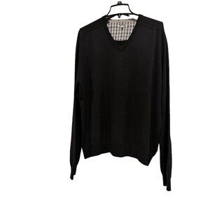 AQUASCUTUM BLACK V NECK SWEATER SZ XL 100% WOOL